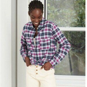 Universal Thread Women's Plaid Button Down Shirt Purple Pink Navy | Size L